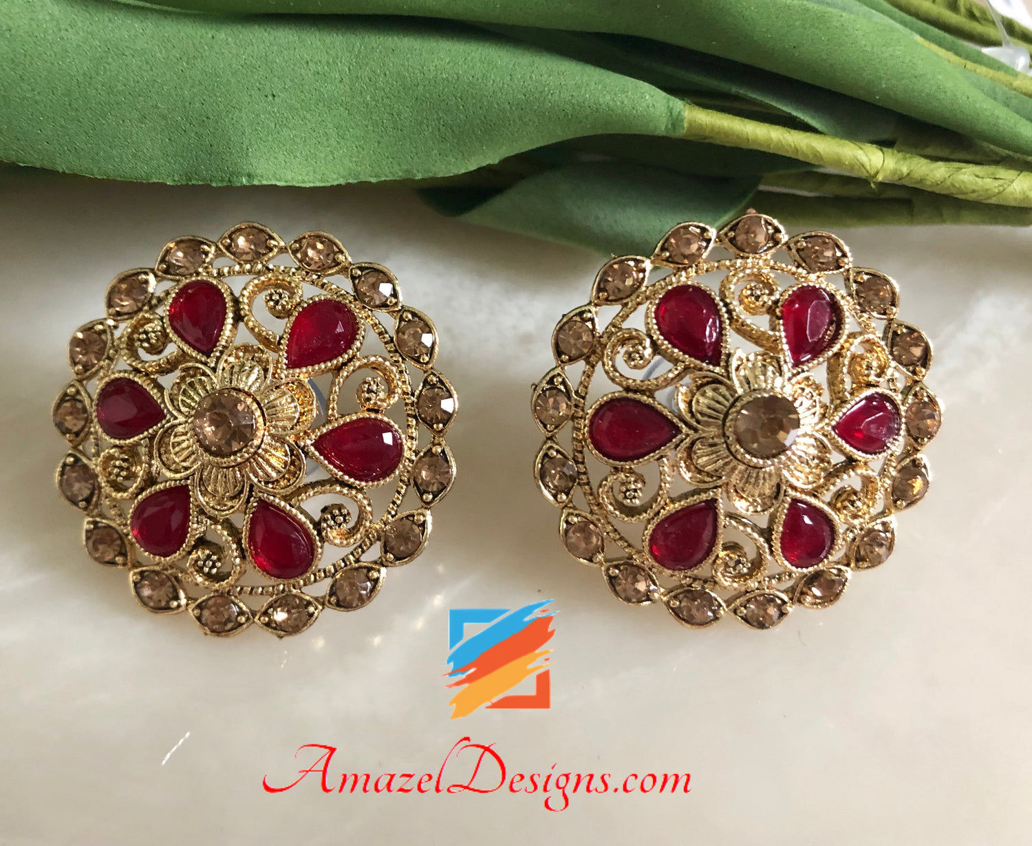 Buy Unique Pattern Multi Stone Gold Plated Earrings Indian Studs Earring  Online